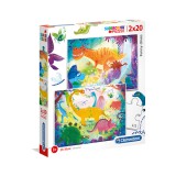 Vicces dinók Supercolor 2 az 1-ben puzzle 2x20db-os - Clementoni