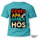 Vicces póló több színben, férfi, apa, gamer, hős