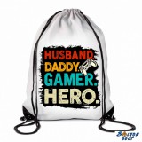 Vicces tornazsák, Husband, Daddy, Gamer, Hero