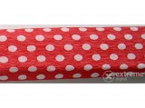 Victoria krepp papír, 50x200 cm, piros alapon fehér pöttyös