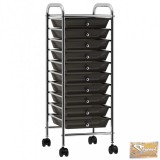 VID 10 fiókos mozgatható fekete műanyag tárolókocsi