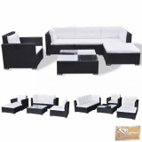 Vid 17 darabos kerti polyrattan kanapészett, fekete