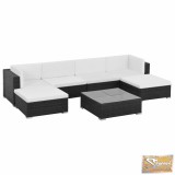 VID 19 darabos fekete kültéri polyrattan kanapészett