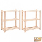 VID 2 db 3-szintes tömör fenyőfa tárolópolc 150 kg 80 x 38 x 90 cm