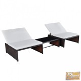 VID 2 db barna polyrattan napozóágy asztallal