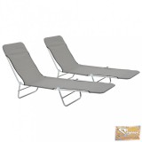 VID 2 db szürke összecsukható acél és szövet napozóágy