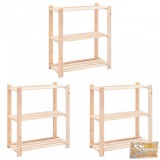 VID 3 db 3-szintes tömör fenyőfa tárolópolc 150 kg 80 x 38 x 90 cm