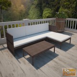 VID 3-részes barna polyrattan kerti bútorszett párnákkal