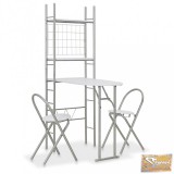 VID 3 részes fehér mdf és acél összecsukható étkezőszett tárolóval