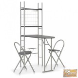 VID 3 részes fekete mdf és acél összecsukható étkezőszett tárolóval