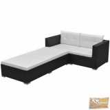 VID 3-részes fekete polyrattan kerti bútorszett párnákkal