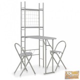 VID 3 részes szürke mdf és acél összecsukható étkezőszett tárolóval