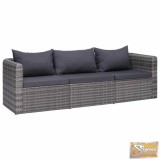 VID 3-részes szürke polyrattan kerti ülőgarnitúra párnákkal