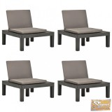 VID 4 db antracitszürke műanyag kerti pihenőszék párnákkal