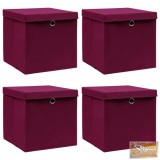 VID 4 db sötétpiros szövet tárolódoboz fedéllel 32 x 32 x 32 cm