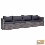 VID 4-részes szürke polyrattan kerti ülőgarnitúra párnákkal