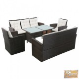 VID 5 darabos barna-krémfehér polyrattan kültéri ülőgarnitúra