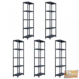 VID 5 db fekete műanyag tároló polc 125 kg 60 x 30 x 180 cm