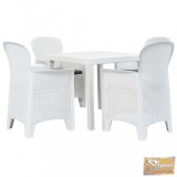 VID 5-részes fehér rattan hatású műanyag kültéri étkezőgarnitúra