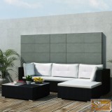 VID 5-részes fekete polyrattan kerti bútorszett párnákkal