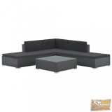 VID 6-részes fekete polyrattan kerti bútorszett párnákkal