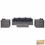 VID 6-részes szürke polyrattan kerti bútorszett párnákkal