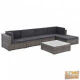 VID 6-részes szürke polyrattan kerti bútorszett párnákkal