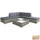 VID 6-részes szürke polyrattan kerti bútorszett párnákkal