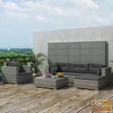 VID 6-részes szürke polyrattan kerti bútorszett párnákkal