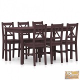 VID 7-darabos sötétbarna fenyőfa étkezőgarnitúra