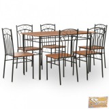 VID 7 részes barna mdf és acél étkezőszett