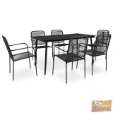 VID 7-részes fekete kültéri pamut kötél és acél étkezőgarnitúra