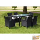 VID 7-részes fekete polyrattan kültéri étkezőszett párnákkal