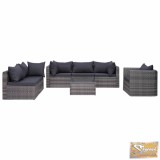 VID 7-részes szürke polyrattan kerti bútorszett párnákkal