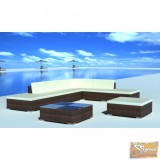 VID 8-részes barna polyrattan kerti bútorszett párnákkal