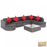 VID 8-részes szürke polyrattan kerti bútorszett párnákkal