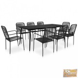 VID 9-részes fekete kültéri pamut kötél és acél étkezőgarnitúra