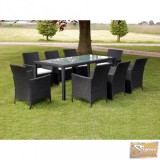 VID 9-részes fekete polyrattan kültéri étkezőszett párnákkal