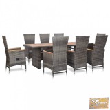 VID 9 részes szürke polyrattan kültéri étkezőgarnitúra párnákkal