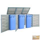 VID acél tároló három gurítható szemeteskukához 207 x 77,5 x 115 cm