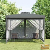 VID antracitszürke szövet dupla tetős pavilon 3 x 3 x 2,68 m
