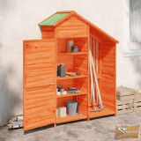 VID barna tömör fenyőfa kerti szerszámtároló 120 x 53,5 x 170 cm