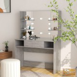 VID betonszürke led-es mdf sminkasztal 100 x 40 x 135 cm