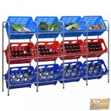 VID ezüstszínű acél tárolópolc 12 ládához 190 x 33 x 116 cm