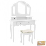 VID fehér császárfa fésülködőasztal-szett ülőkével 100x40x146 cm