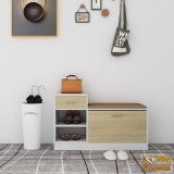 VID fehér és sonoma tölgy forgácslap cipőtároló pad 94,5x31x57 cm