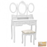VID fehér fésülködőasztal ülőkével és háromrészes tükörrel