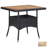 VID fekete polyrattan és tömör akácfa kültéri étkezőasztal