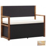 VID fekete polyrattan és tömör akácfa tárolópad 110 cm