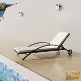 VID fekete polyrattan napozóágy párnával és kerekekkel